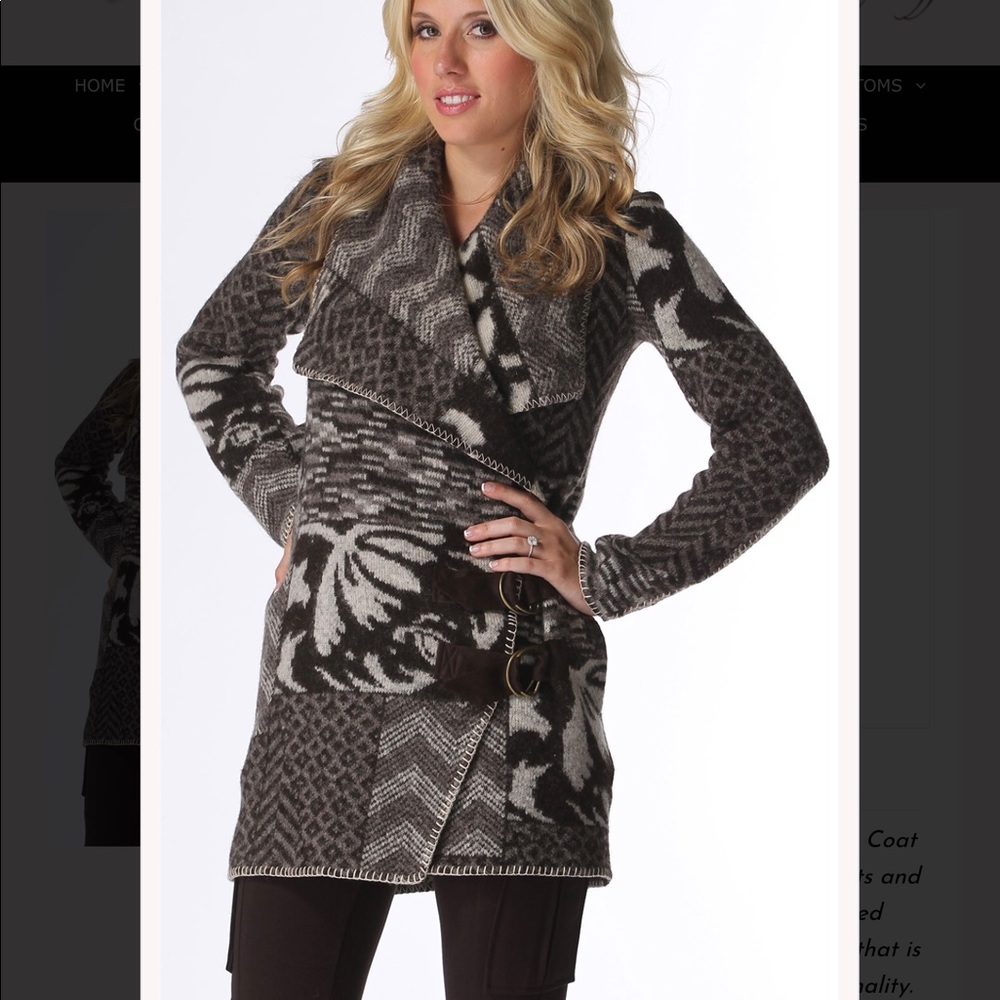 Hale Bob Aspen Holiday Wool Blend Sweater Coat, sz M